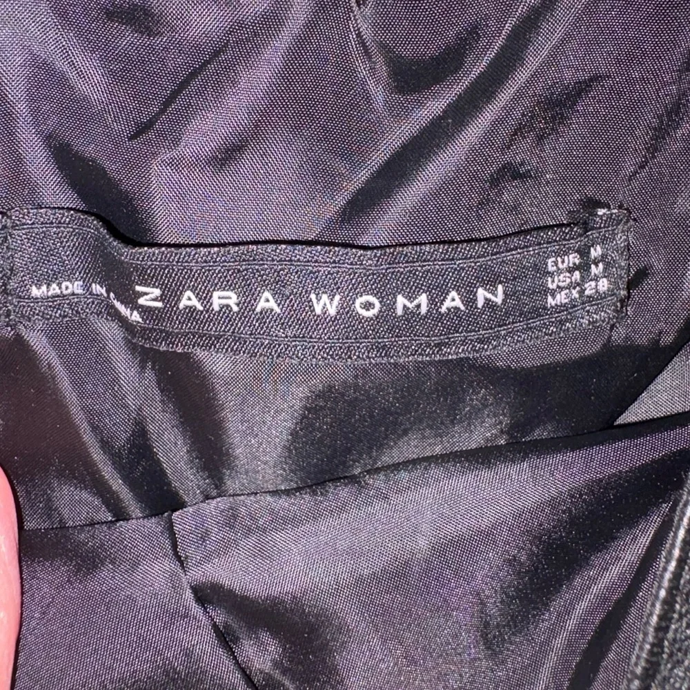 100% Lamb Leather Zara Black Sleeveless Fit & Flare Mini Dress Size M - Picture 3 of 7